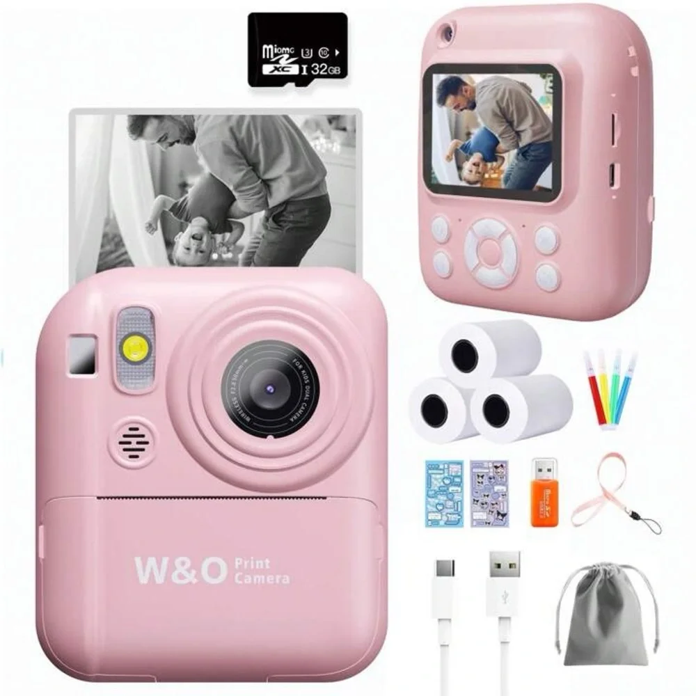 Pink Instant Print Camera with 32GB SD Card